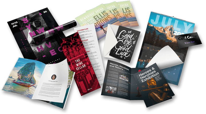 A collection of various print products