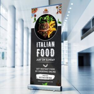 Roll up / roller banner dislaying colourful graphics