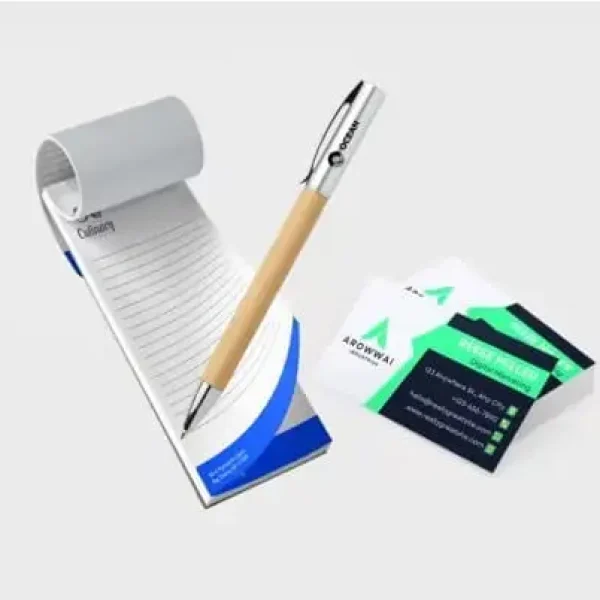Business stationery; pad, pen and business cards